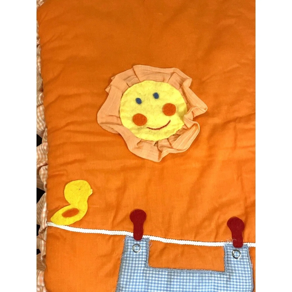 Vintage Baby Blanket Quilt Comforter 60 x 37 Clothes‎ Line Orange Gingham RARE